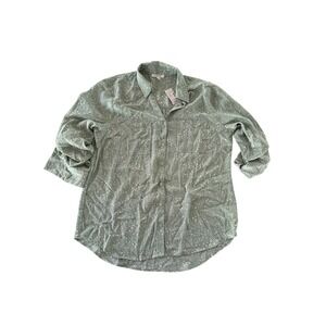 Maurices Womens Sage Green Polka Dot Roll Tab Sleeve Button Down Shirt Large NWT